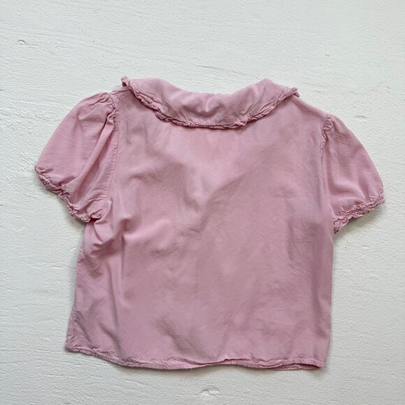 Shein Pink Ruffle Trim Button Front Crop Blouse, Size Small - Picture 7 of 7